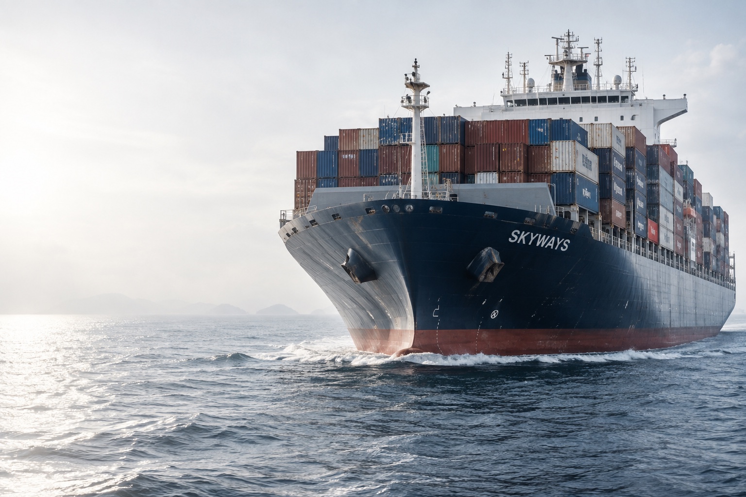 SKYWAYS-branded container ship at sea
